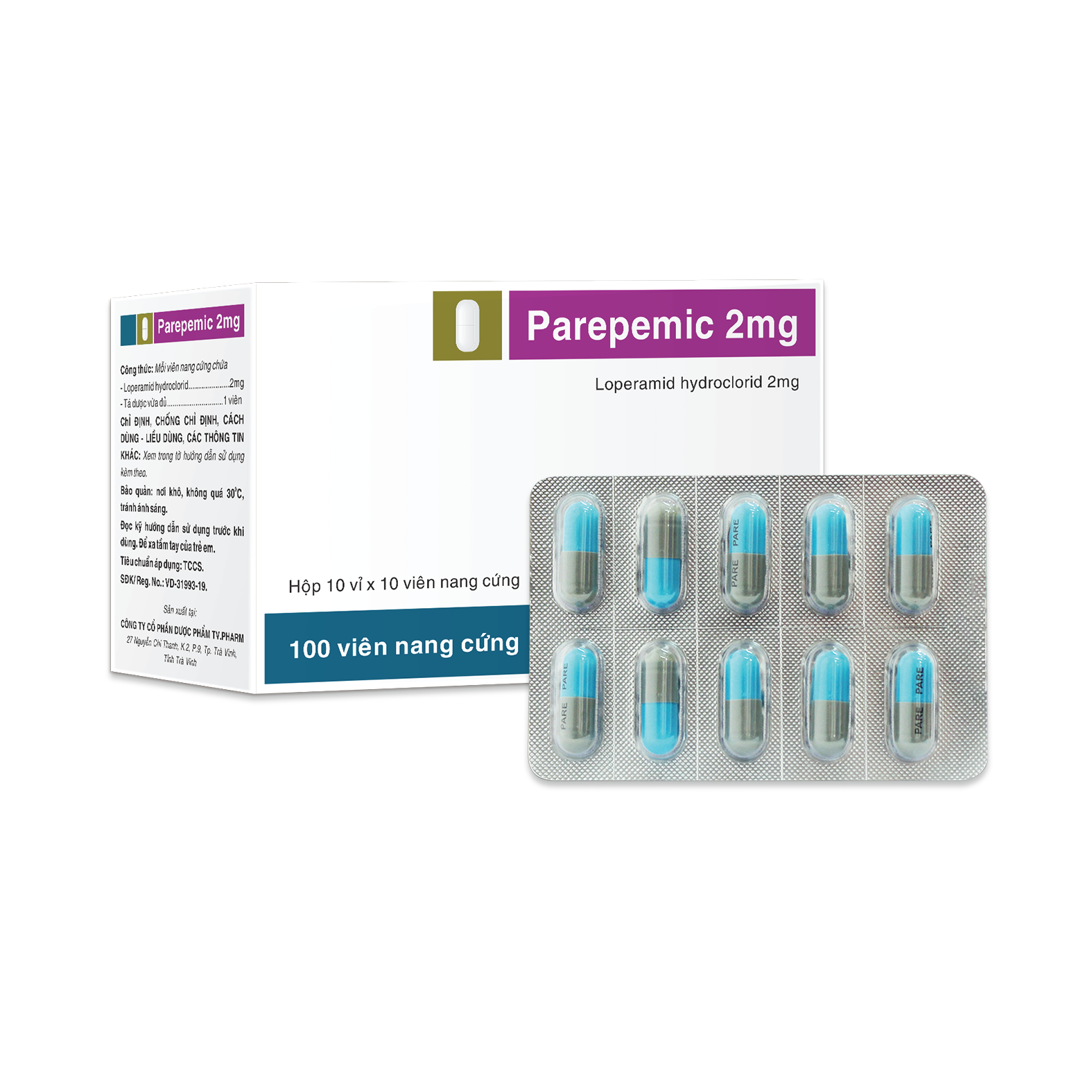 Viên nang cứng Parepemic Caps 2mg V/10,H/100